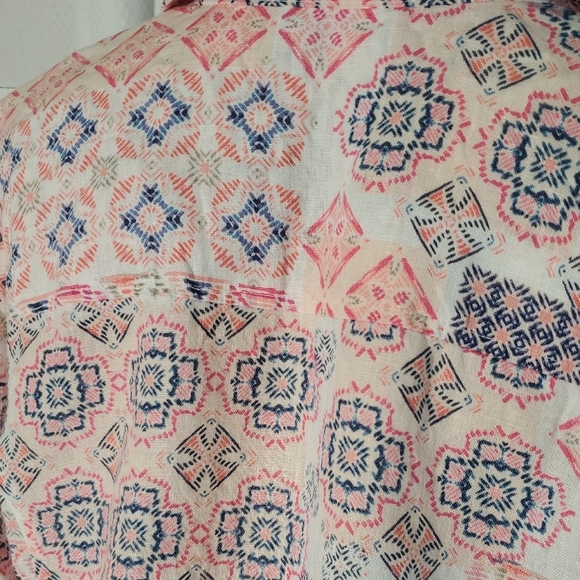 JM Collection 100% Linen Pink and Blue 3/4 Sleeve Button Down Shirt Size 10 - Picture 8 of 12